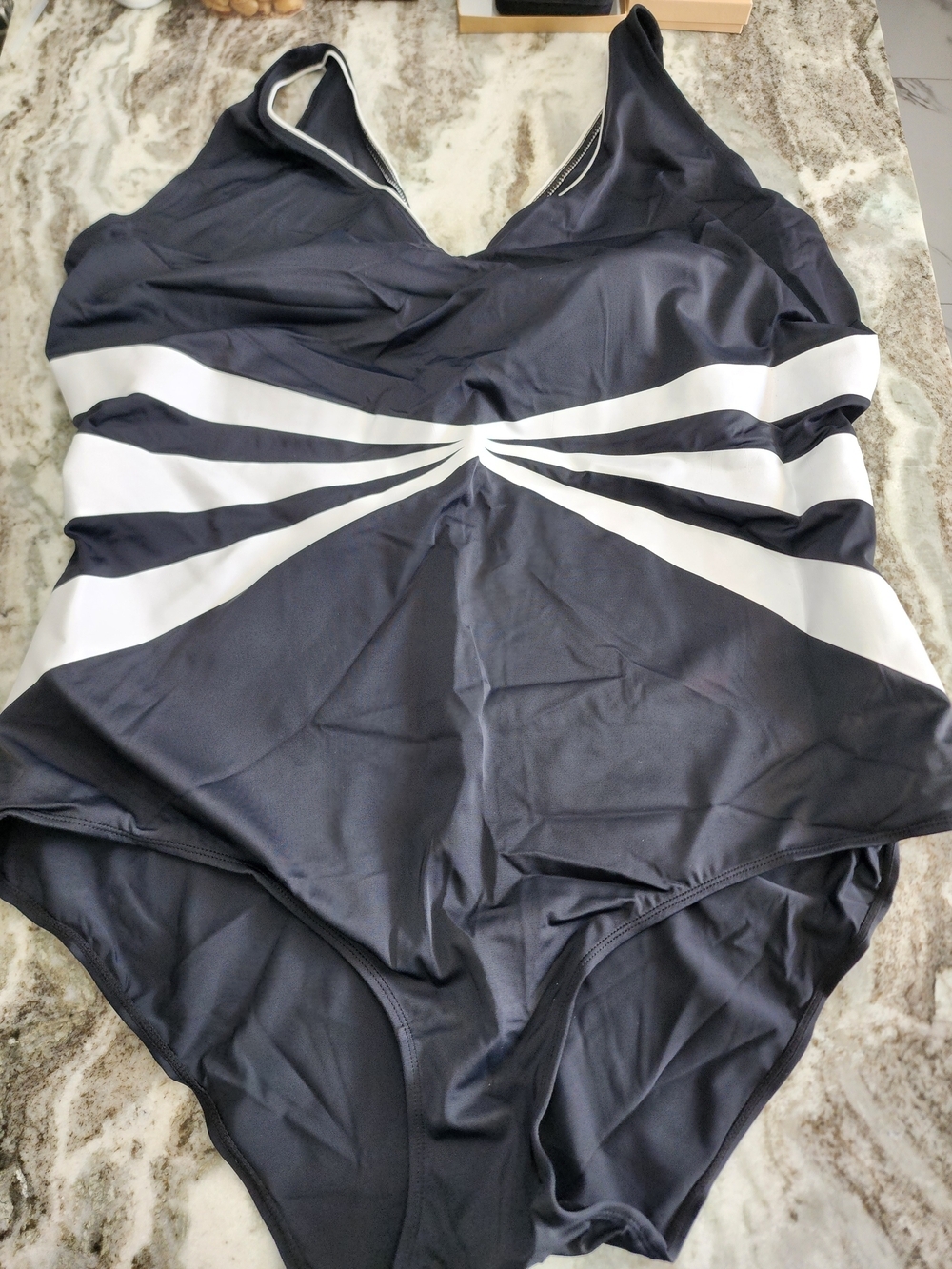 Roaman's Navy Blue and White One-Piece Swimsuit